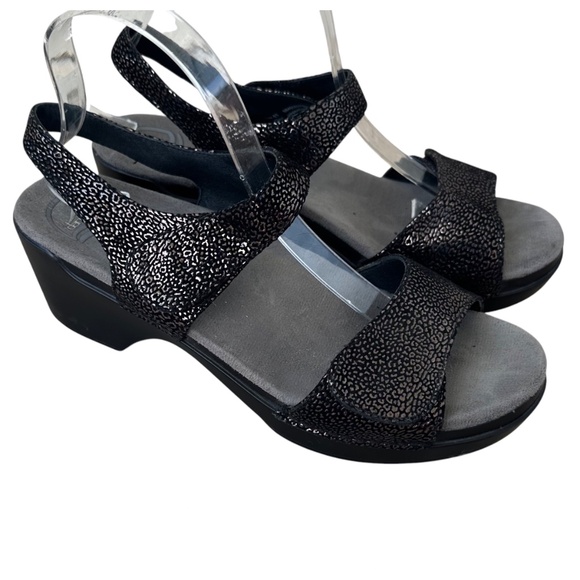 Dansko Sonnet Sandals 41 US 10.5 / 11 Black Metallic Leopard Shimmer Leather - Picture 3 of 8